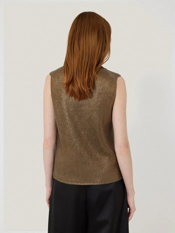 Women Cotton Metallic Crew Tank Gold Jigsaw Knitwear and Cashmere