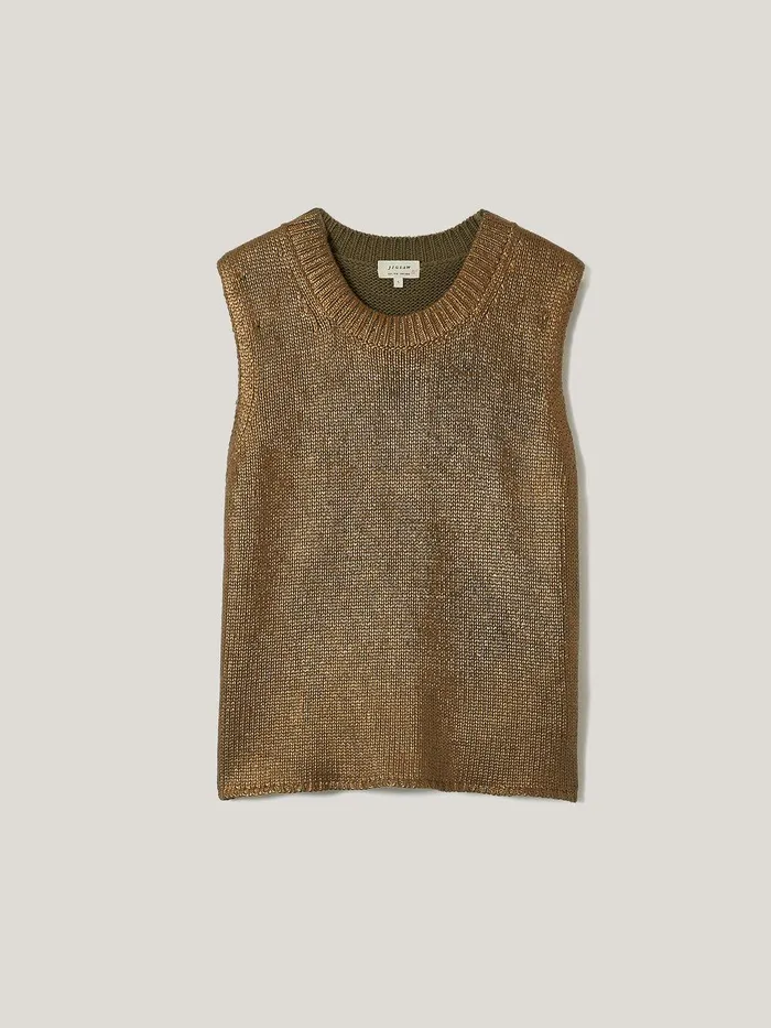 Women Cotton Metallic Crew Tank Gold Jigsaw Knitwear and Cashmere