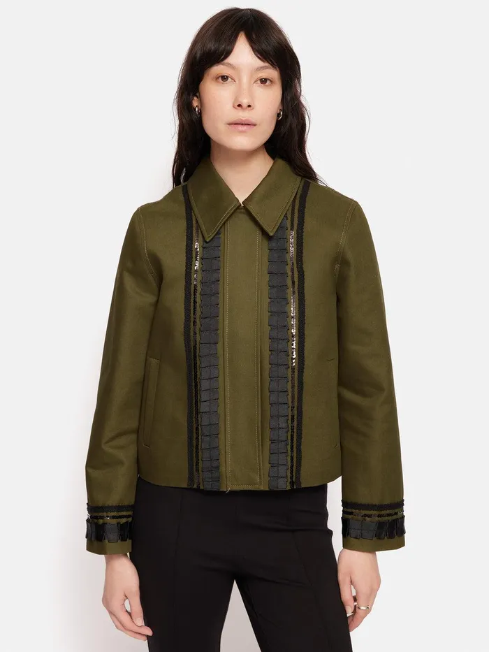 Women Cotton Trim Detail Jacket Khaki Jigsaw Coords
