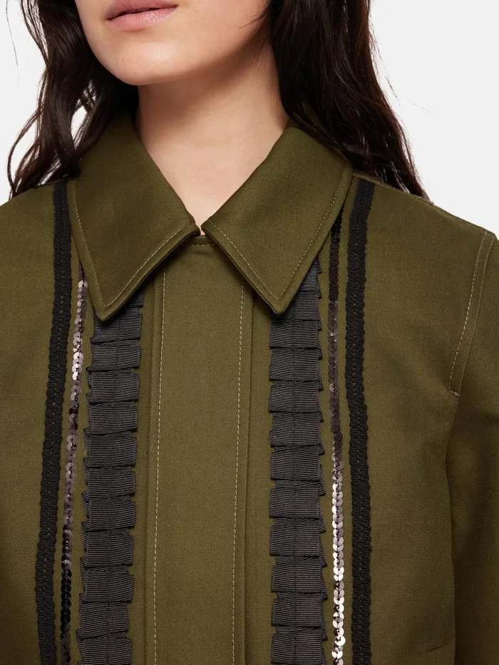 Women Cotton Trim Detail Jacket Khaki Jigsaw Coords