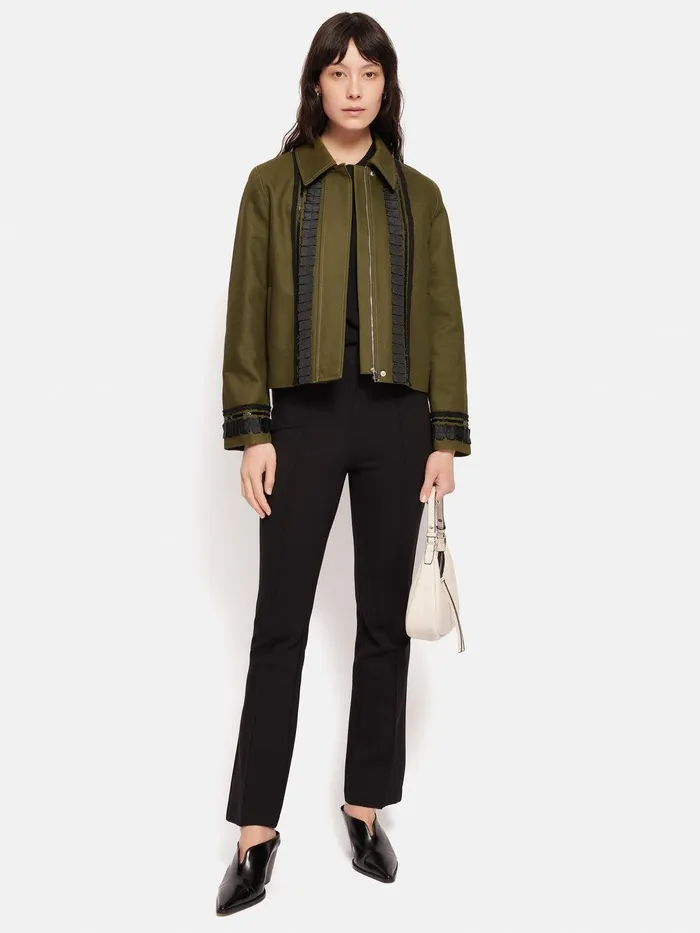 Women Cotton Trim Detail Jacket Khaki Jigsaw Coords