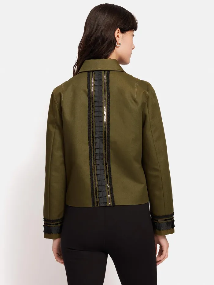 Women Cotton Trim Detail Jacket Khaki Jigsaw Coords