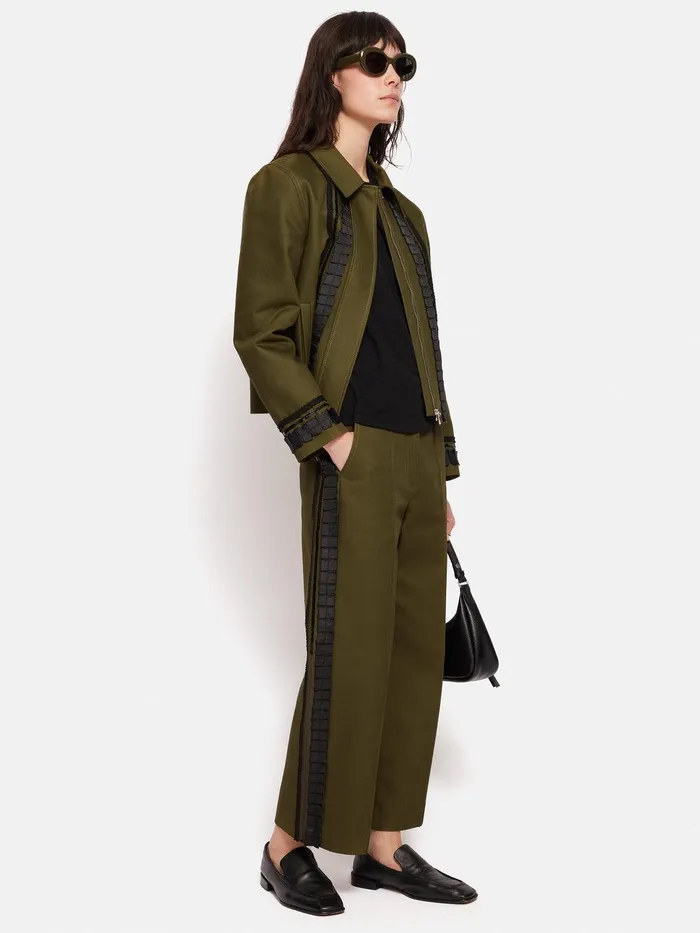 Women Cotton Trim Detail Jacket Khaki Jigsaw Coords