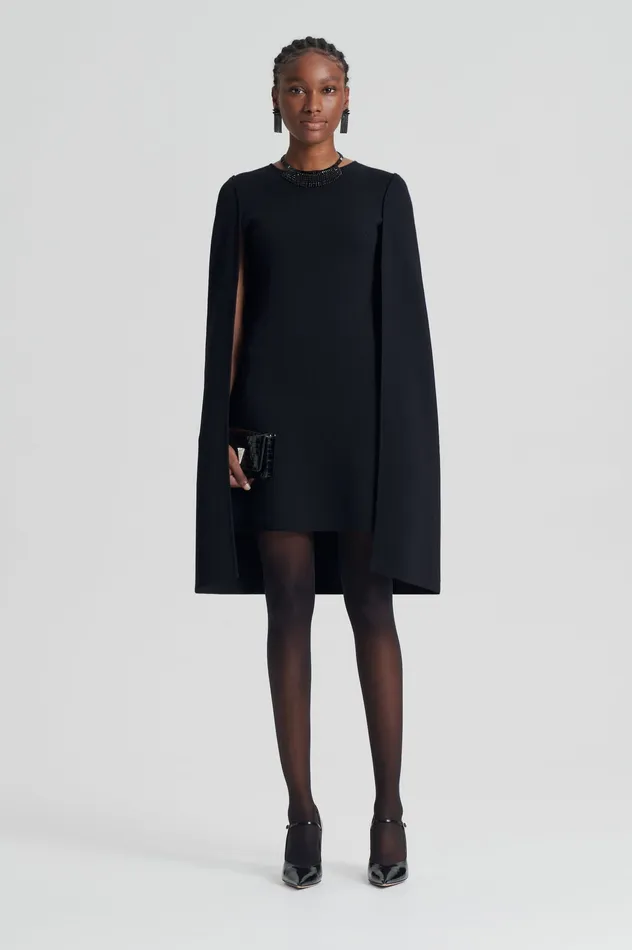 Women CREPE KNIT CAPE DRESS BLACK Capes Scanlan Theodore