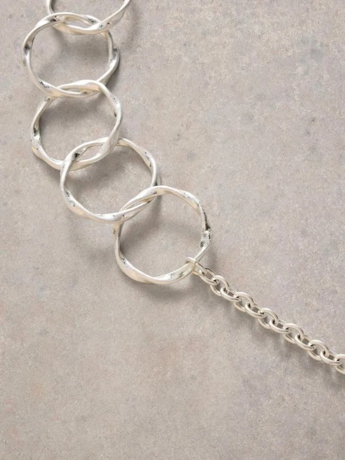 Women CYNTHIA ROUND CHAIN NECKLACE Silver Tone Metallic White Stuff Jewellery