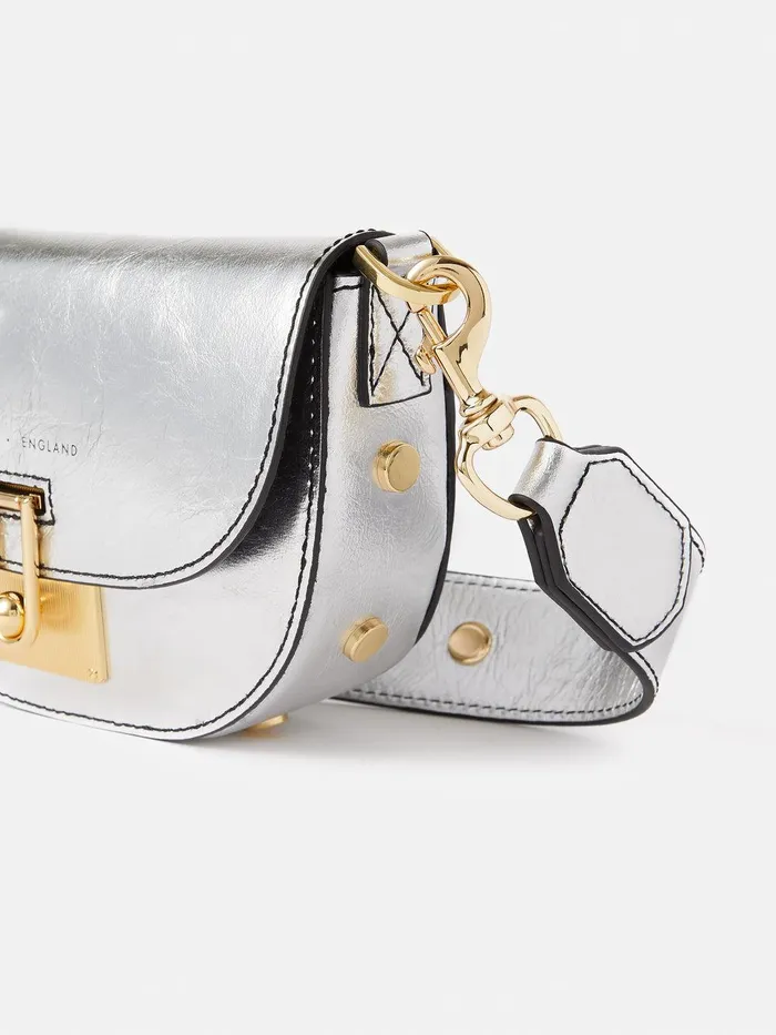 Women Denbigh Studded Leather Bag Silver Jigsaw Leather