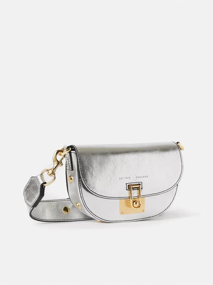Women Denbigh Studded Leather Bag Silver Jigsaw Leather
