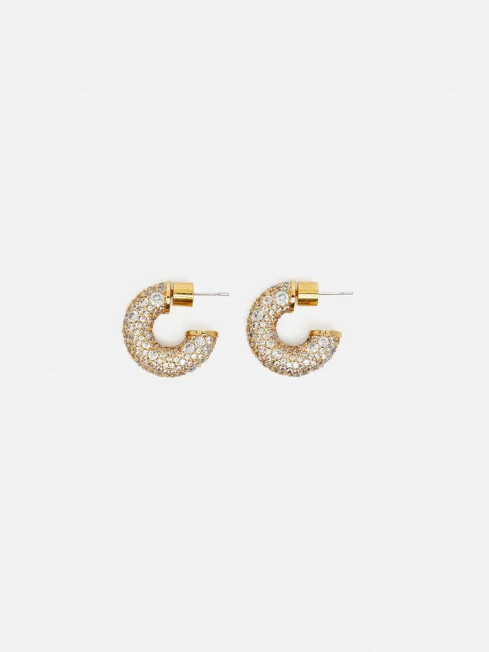 Women Diamante Hoop Earrings Gold Jigsaw Party