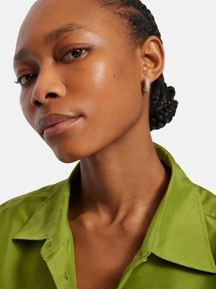 Women Diamante Hoop Earrings Gold Jigsaw Party
