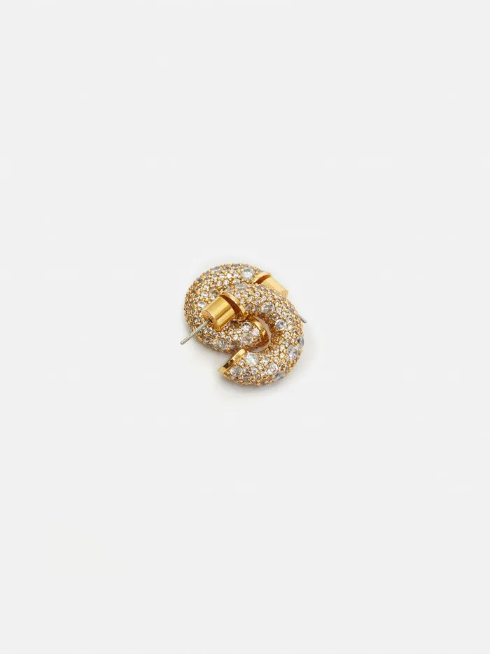 Women Diamante Hoop Earrings Gold Jigsaw Party