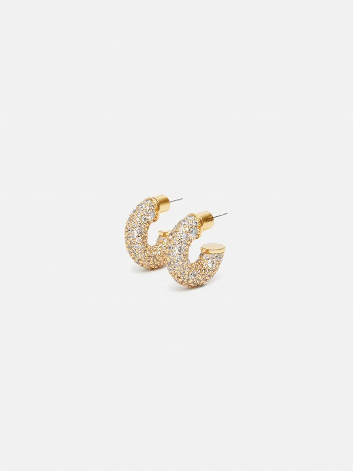 Women Diamante Hoop Earrings Gold Jigsaw Party