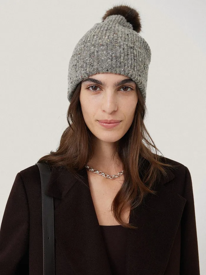 Women Donegal Pom Hat Grey Jigsaw Knitwear and Cashmere