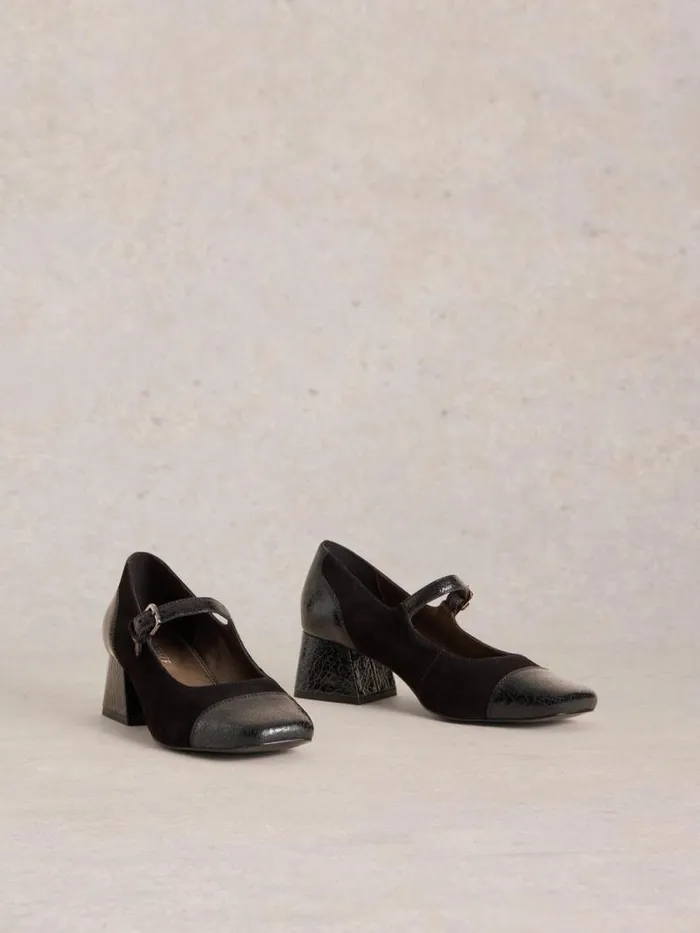Women Dorothy Mary Jane Heel Pure Black White Stuff Heels