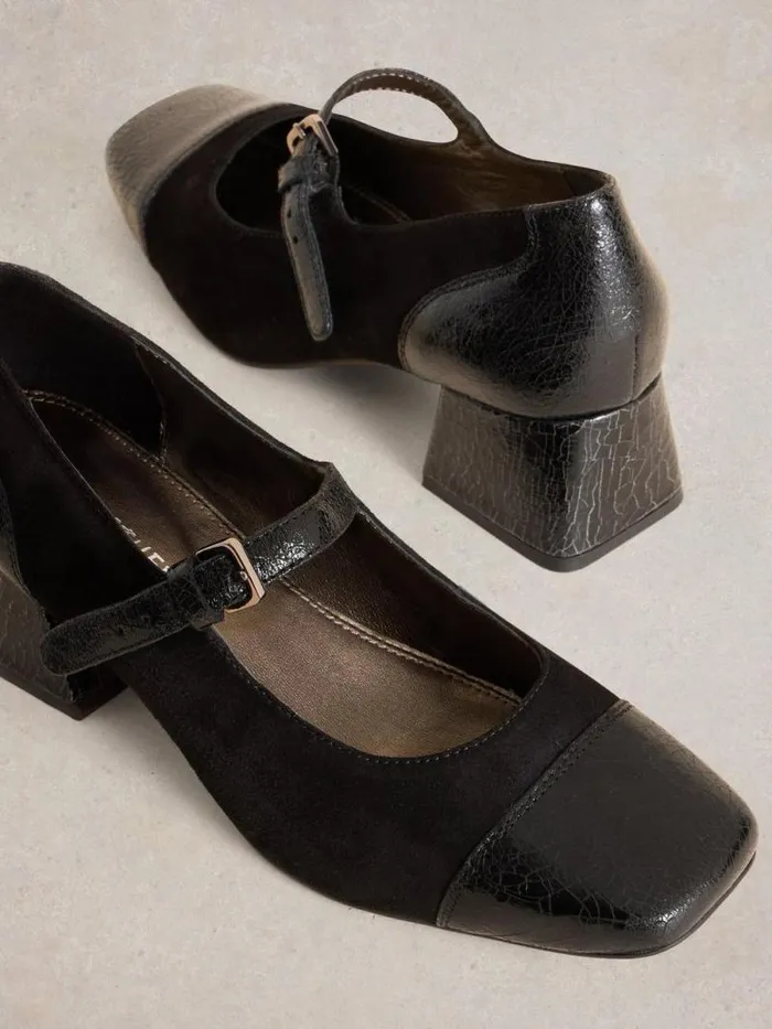 Women Dorothy Mary Jane Heel Pure Black White Stuff Heels