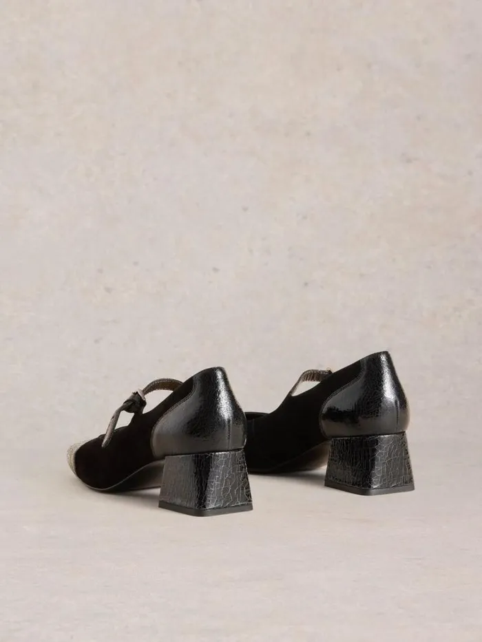 Women Dorothy Mary Jane Heel Pure Black White Stuff Heels