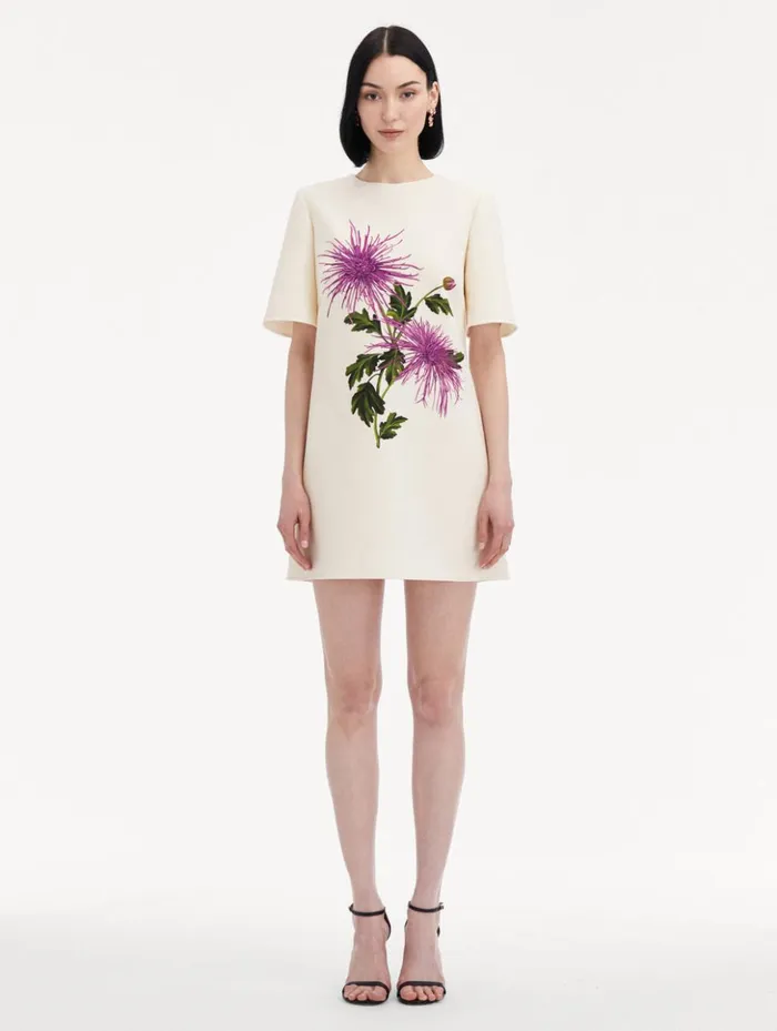 Women Dresses Oscar De La Renta Chrysanthemum Shift Dress Purple Ivory