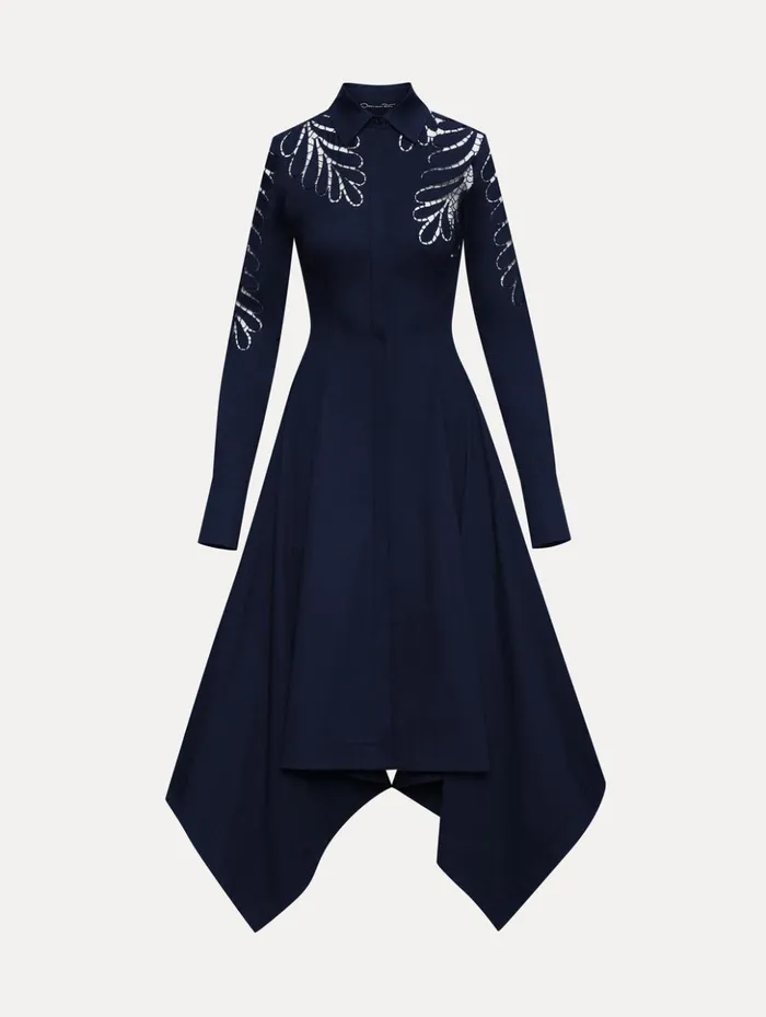 Women Dresses Oscar De La Renta Fern Cutout Cotton Twill Dress Navy