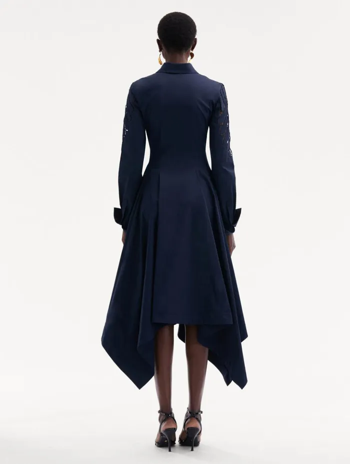 Women Dresses Oscar De La Renta Fern Cutout Cotton Twill Dress Navy