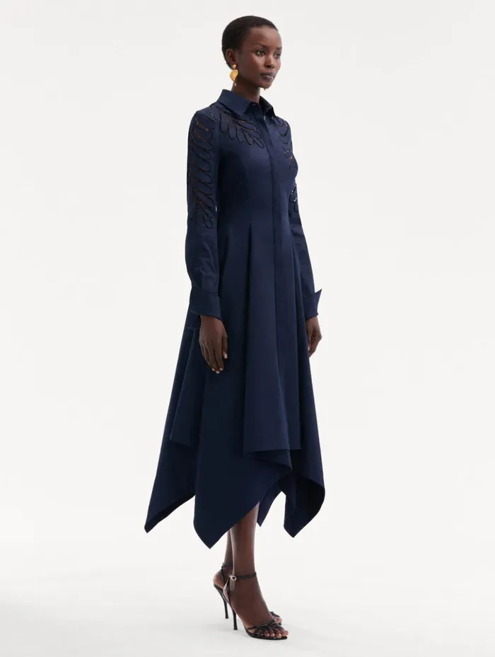 Women Dresses Oscar De La Renta Fern Cutout Cotton Twill Dress Navy
