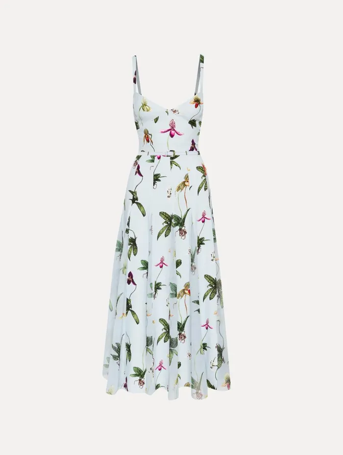 Women Dresses Oscar De La Renta Orchid Cady Inset Maxi Dress Light Blue Multi