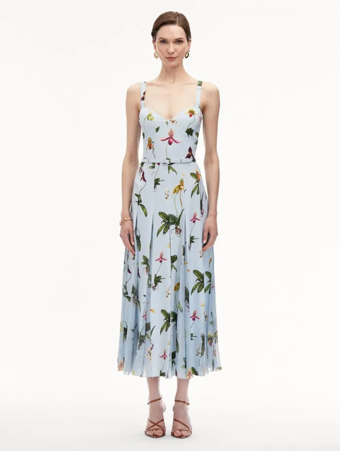 Women Dresses Oscar De La Renta Orchid Cady Inset Maxi Dress Light Blue Multi Women Dresses Oscar De La Renta Orchid Cady Inset Maxi Dress Light Blue Multi