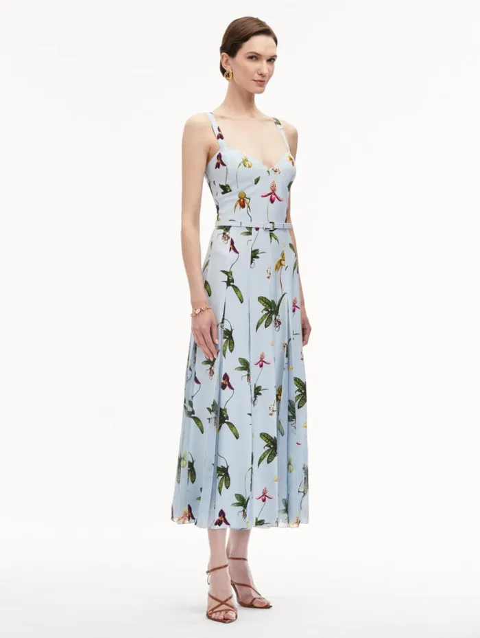Women Dresses Oscar De La Renta Orchid Cady Inset Maxi Dress Light Blue Multi Women Dresses Oscar De La Renta Orchid Cady Inset Maxi Dress Light Blue Multi