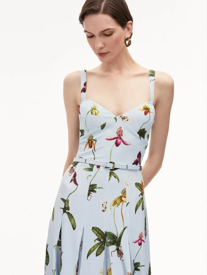 Women Dresses Oscar De La Renta Orchid Cady Inset Maxi Dress Light Blue Multi Women Dresses Oscar De La Renta Orchid Cady Inset Maxi Dress Light Blue Multi