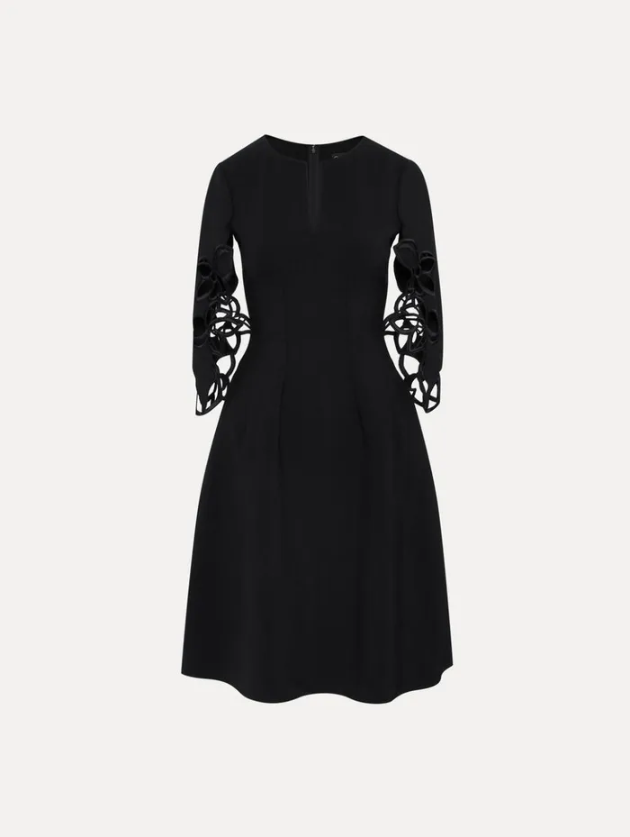 Women Dresses Oscar De La Renta Orchid Sleeve Split Neck Dress Black