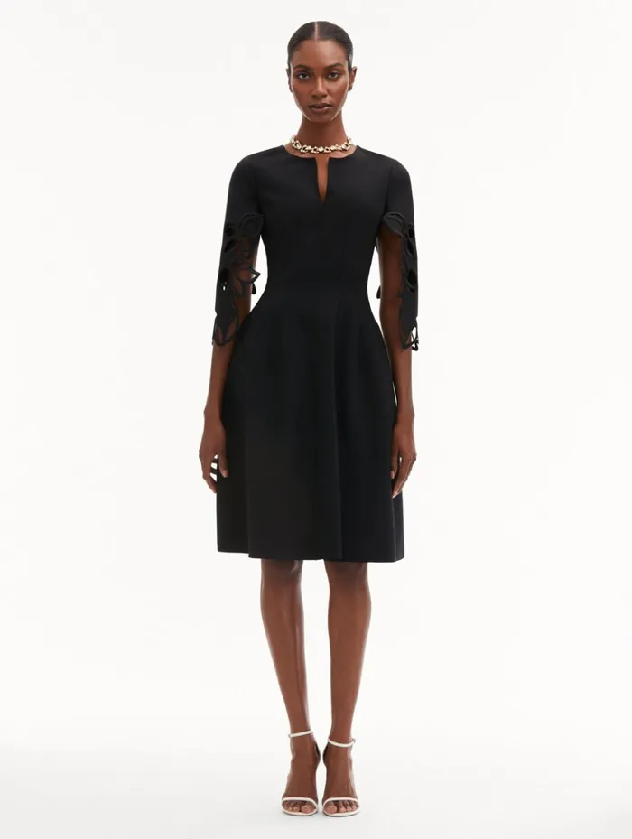 Women Dresses Oscar De La Renta Orchid Sleeve Split Neck Dress Black Women Dresses Oscar De La Renta Orchid Sleeve Split Neck Dress Black