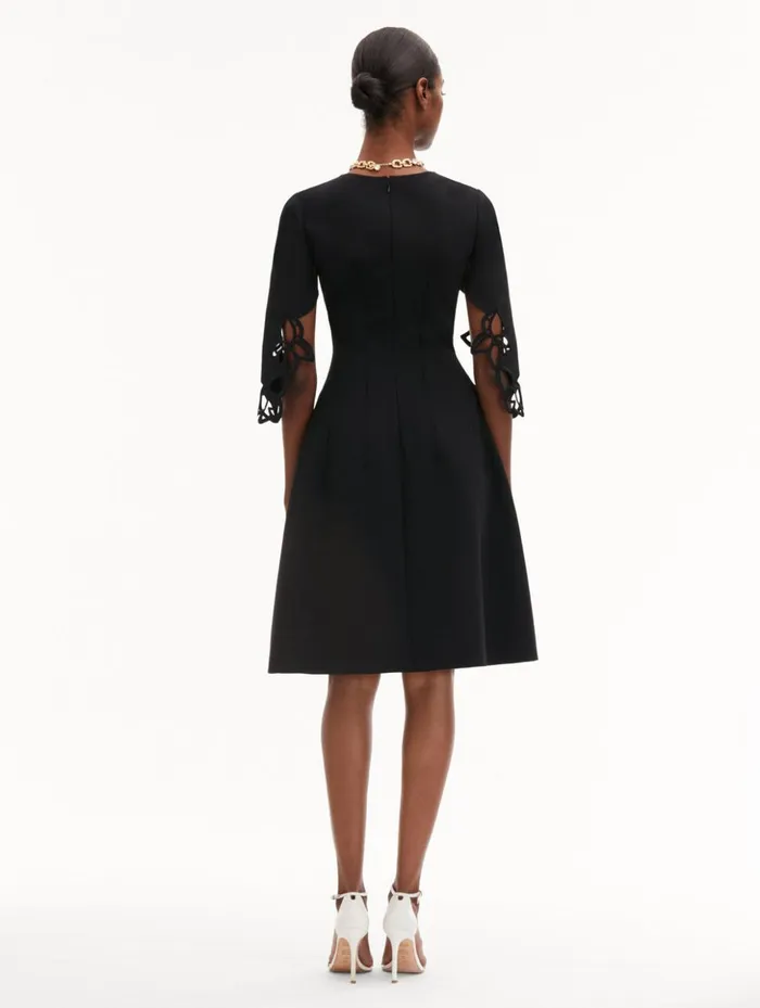 Women Dresses Oscar De La Renta Orchid Sleeve Split Neck Dress Black Women Dresses Oscar De La Renta Orchid Sleeve Split Neck Dress Black