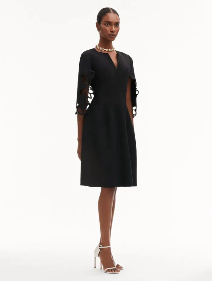 Women Dresses Oscar De La Renta Orchid Sleeve Split Neck Dress Black Women Dresses Oscar De La Renta Orchid Sleeve Split Neck Dress Black