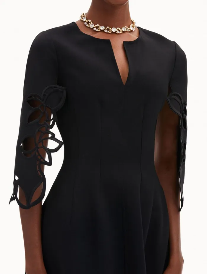 Women Dresses Oscar De La Renta Orchid Sleeve Split Neck Dress Black Women Dresses Oscar De La Renta Orchid Sleeve Split Neck Dress Black