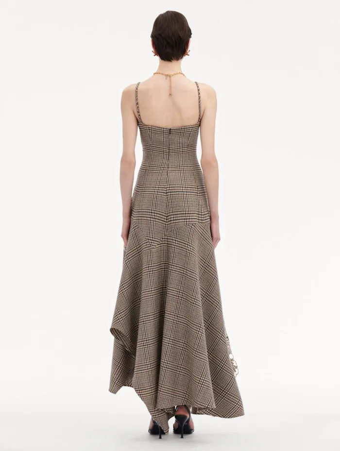 Women Dresses Oscar De La Renta Peony Guipure Appliqu Plaid VNeck Dress Cocoa Multi Women Dresses Oscar De La Renta Peony Guipure Appliqu Plaid VNeck Dress Cocoa Multi