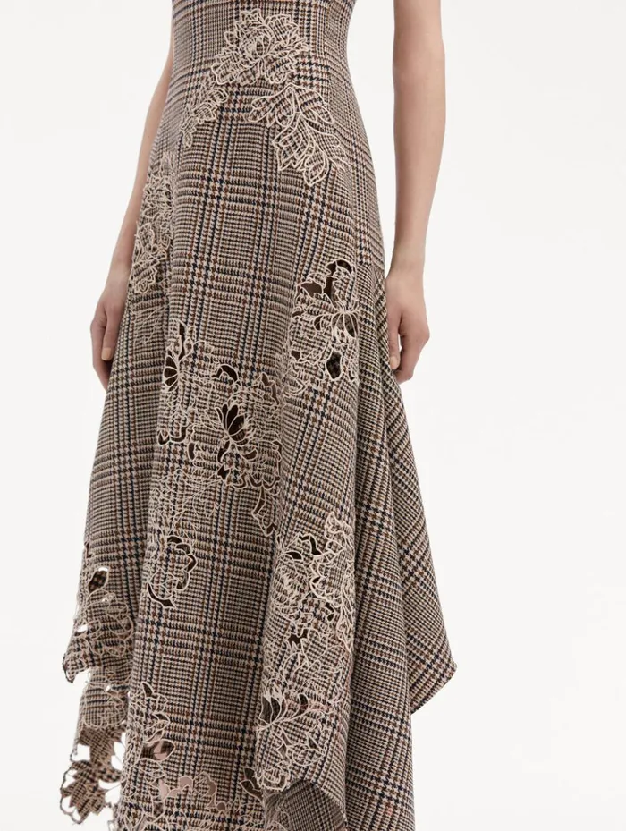 Women Dresses Oscar De La Renta Peony Guipure Appliqu Plaid VNeck Dress Cocoa Multi Women Dresses Oscar De La Renta Peony Guipure Appliqu Plaid VNeck Dress Cocoa Multi