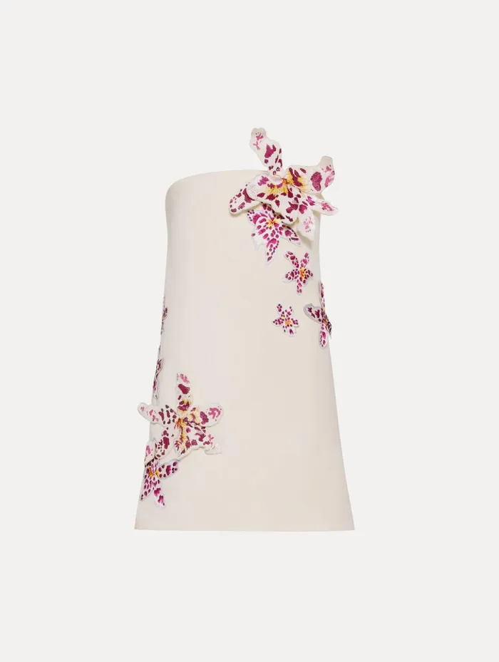 Women Dresses Oscar De La Renta Watercolor Orchid Cocktail Dress Ivory
