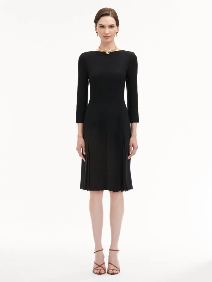Women Dresses Oscar De La Renta Wool and Chiffon Inset Dress Black Women Dresses Oscar De La Renta Wool and Chiffon Inset Dress Black
