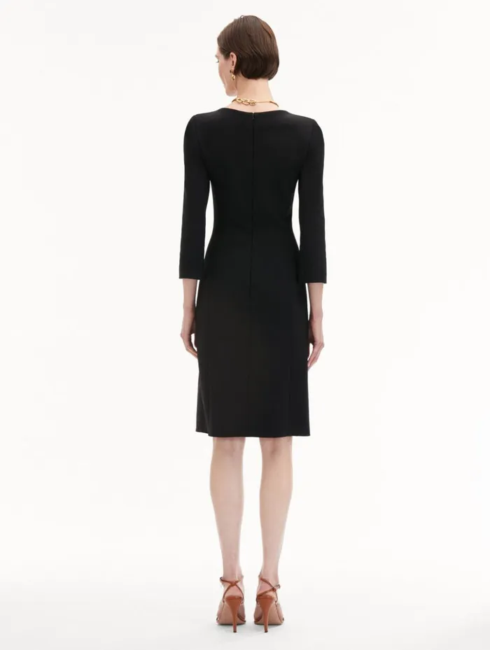 Women Dresses Oscar De La Renta Wool and Chiffon Inset Dress Black Women Dresses Oscar De La Renta Wool and Chiffon Inset Dress Black
