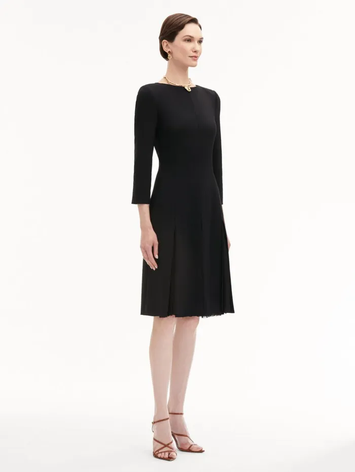 Women Dresses Oscar De La Renta Wool and Chiffon Inset Dress Black Women Dresses Oscar De La Renta Wool and Chiffon Inset Dress Black