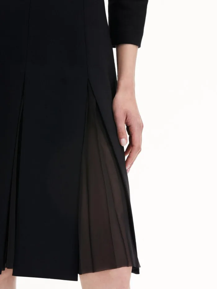 Women Dresses Oscar De La Renta Wool and Chiffon Inset Dress Black Women Dresses Oscar De La Renta Wool and Chiffon Inset Dress Black