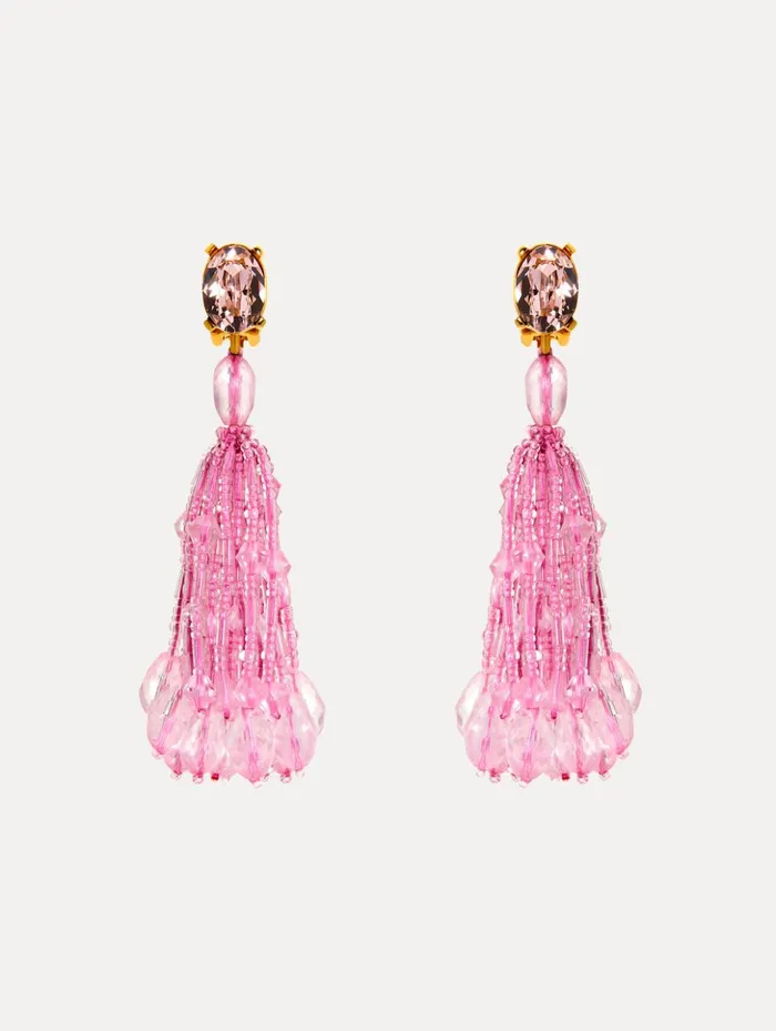 Women Earrings Oscar De La Renta Beaded Tassel ClipOn Earrings Rose Multi