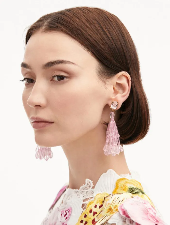 Women Earrings Oscar De La Renta Beaded Tassel ClipOn Earrings Rose Multi Women Earrings Oscar De La Renta Beaded Tassel ClipOn Earrings Rose Multi