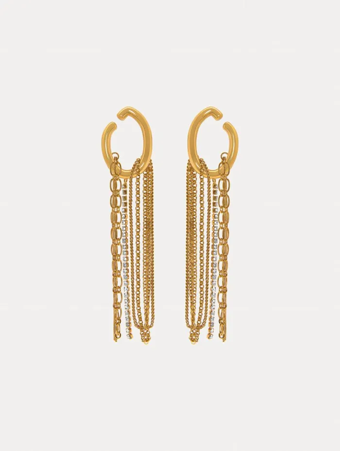 Women Earrings Oscar De La Renta O Chain Fringe Earrings Gold