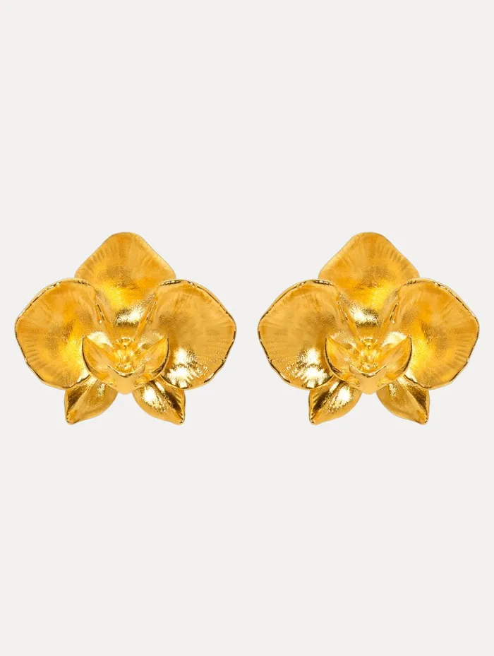 Women Earrings Oscar De La Renta Orchid ClipOn Earrings Gold