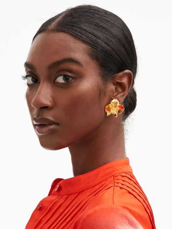 Women Earrings Oscar De La Renta Orchid ClipOn Earrings Gold Women Earrings Oscar De La Renta Orchid ClipOn Earrings Gold