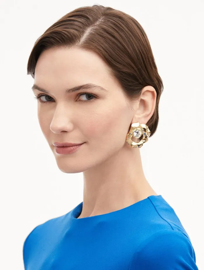 Women Earrings Oscar De La Renta Textured Metal Earrings Crystal Women Earrings Oscar De La Renta Textured Metal Earrings Crystal