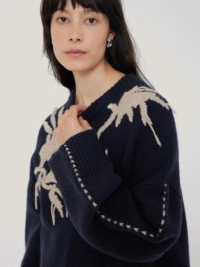 Women Embroidered Knitted Jumper Navy Jigsaw Knitwear and Cashmere