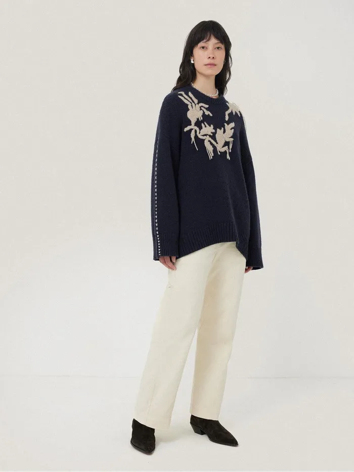 Women Embroidered Knitted Jumper Navy Jigsaw Knitwear and Cashmere