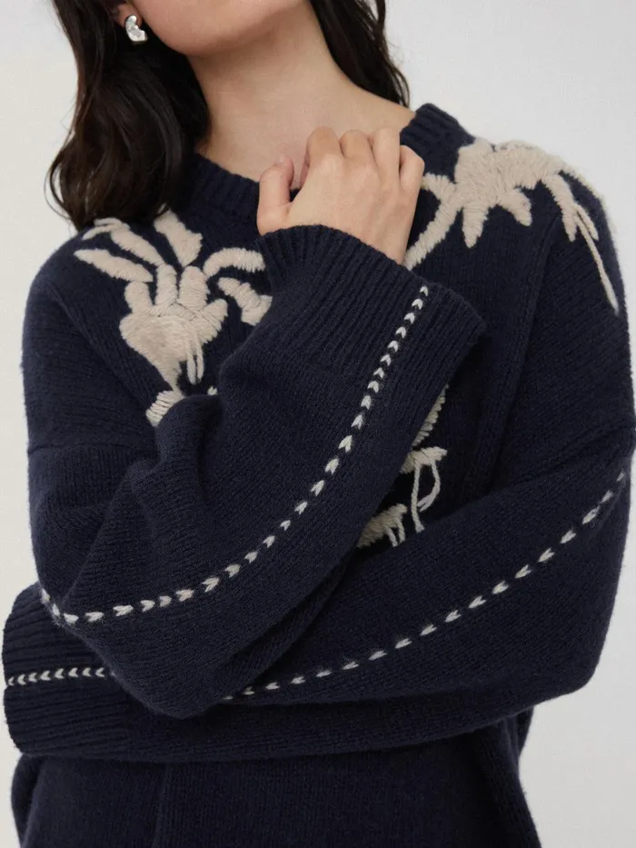 Women Embroidered Knitted Jumper Navy Jigsaw Knitwear and Cashmere