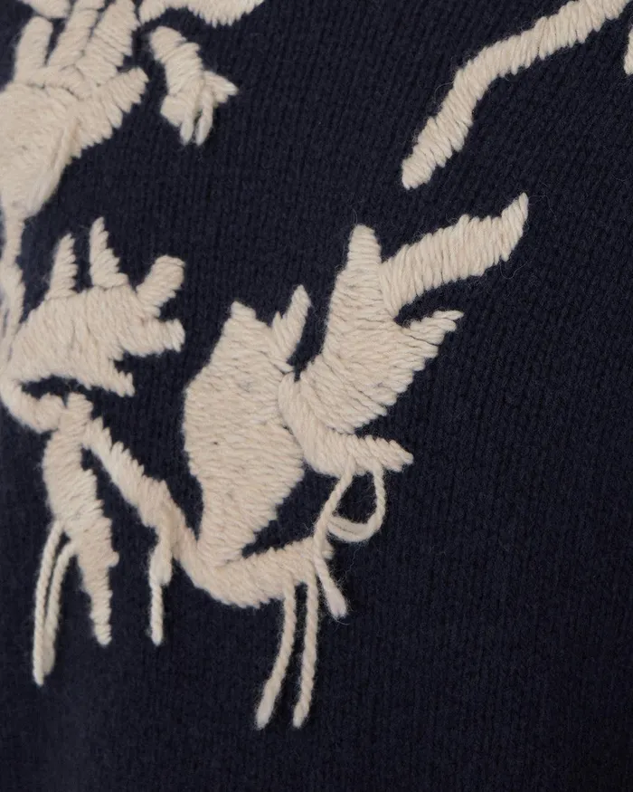 Women Embroidered Knitted Jumper Navy Jigsaw Knitwear and Cashmere