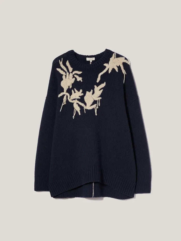 Women Embroidered Knitted Jumper Navy Jigsaw Knitwear and Cashmere
